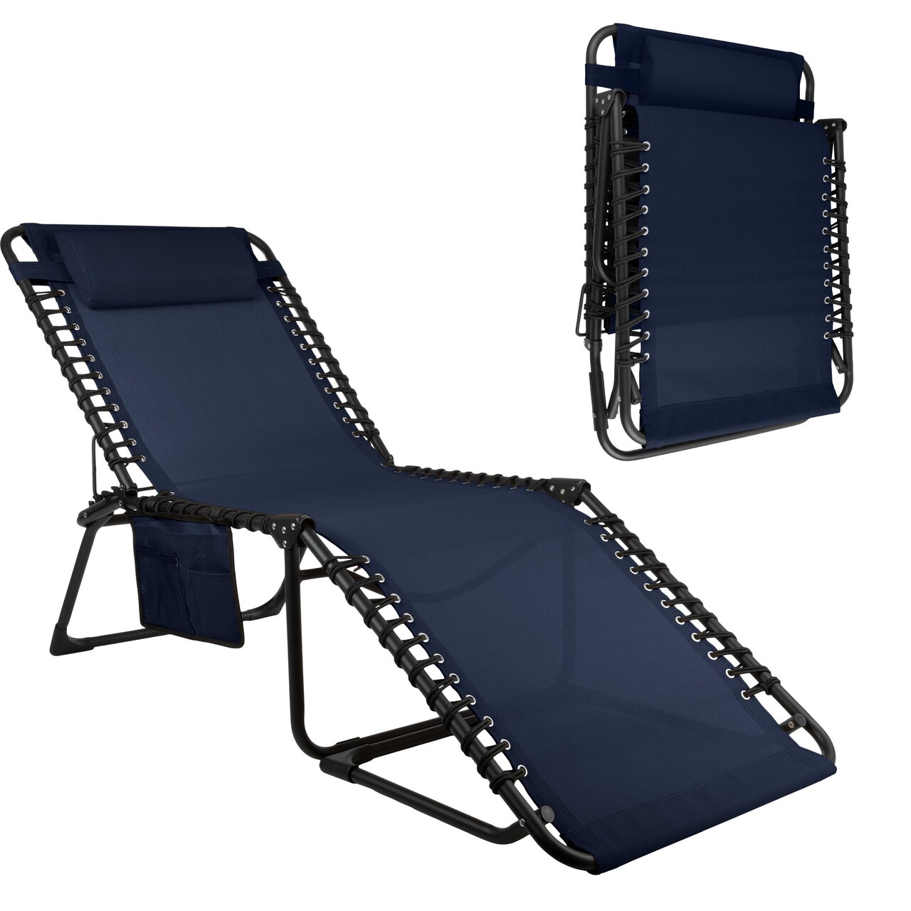Lounge Chair Outdoor Furniture - 3 Position Adjustable Beach Chair - Folding Chair With Pocket And Pillow - Patio